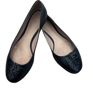 Tory Burch black logo flats